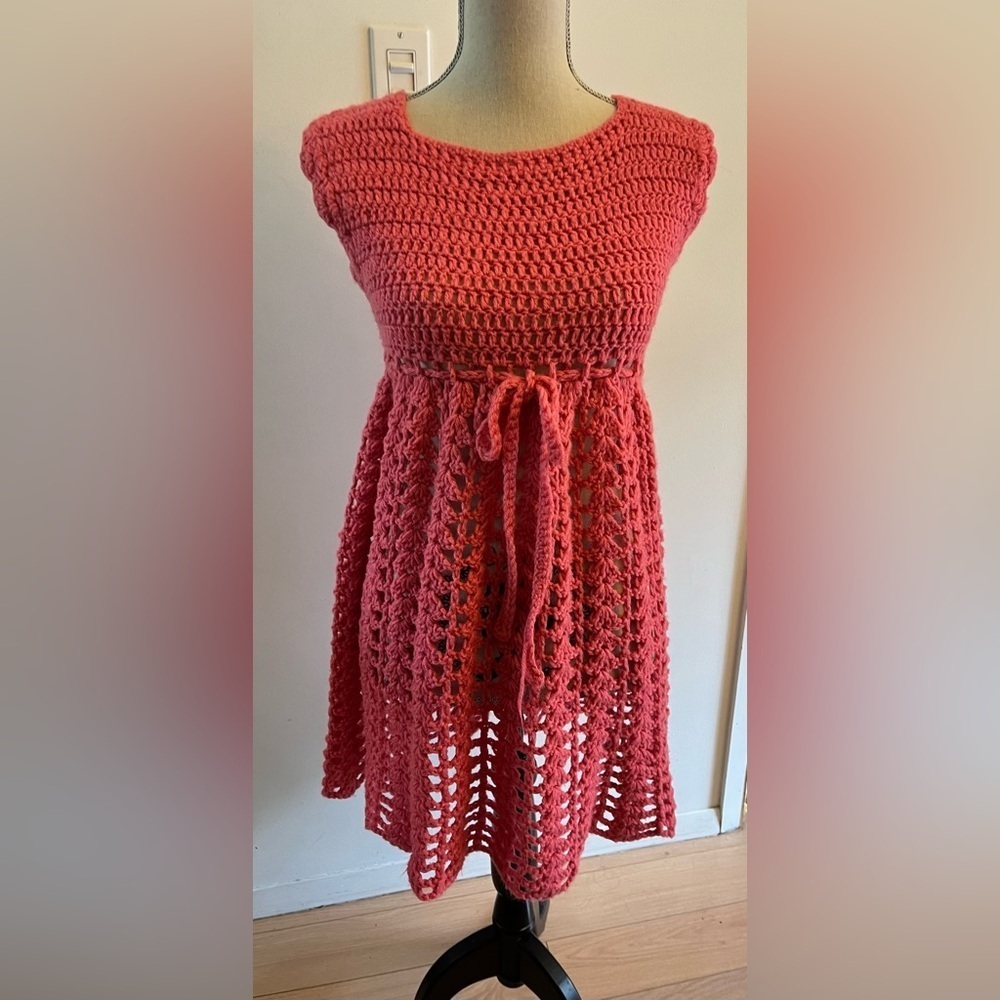 Handmade Knit Dress Small Pink